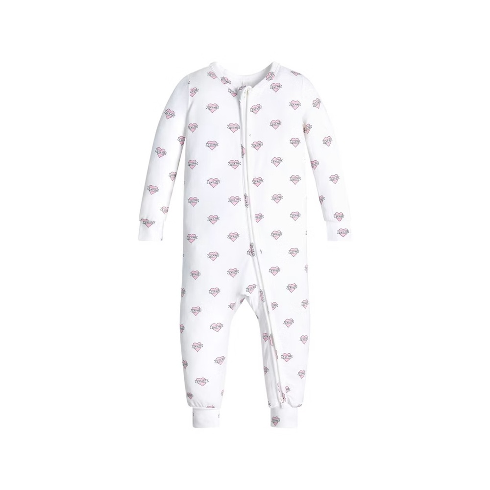 SKIMS Kids Pajama Set in White with Pink Hearts